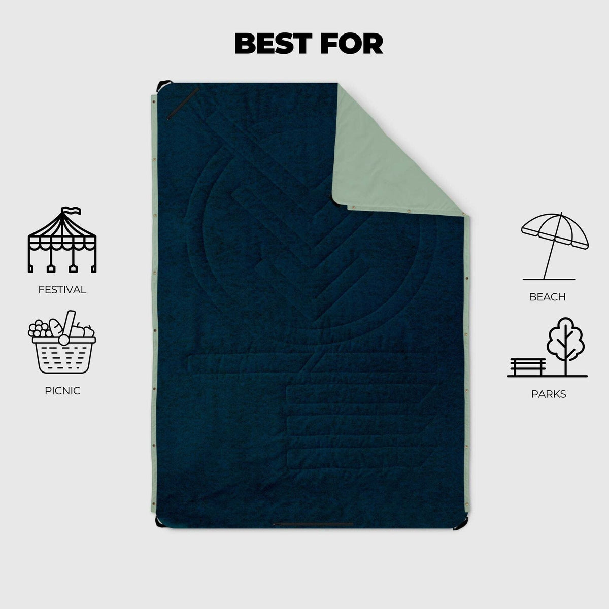 VOITED Compact Picnic & Beach Blanket - Ocean Navy/Cameo Green Blankets VOITED