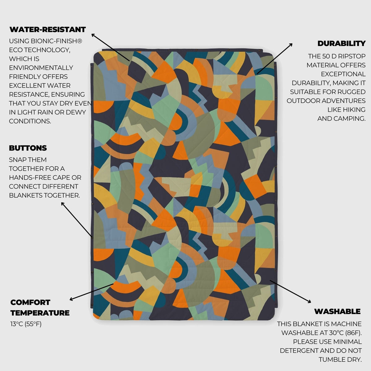 VOITED Recycled Ripstop Outdoor Camping Blanket - Farmers Market/Graphite Blankets VOITED