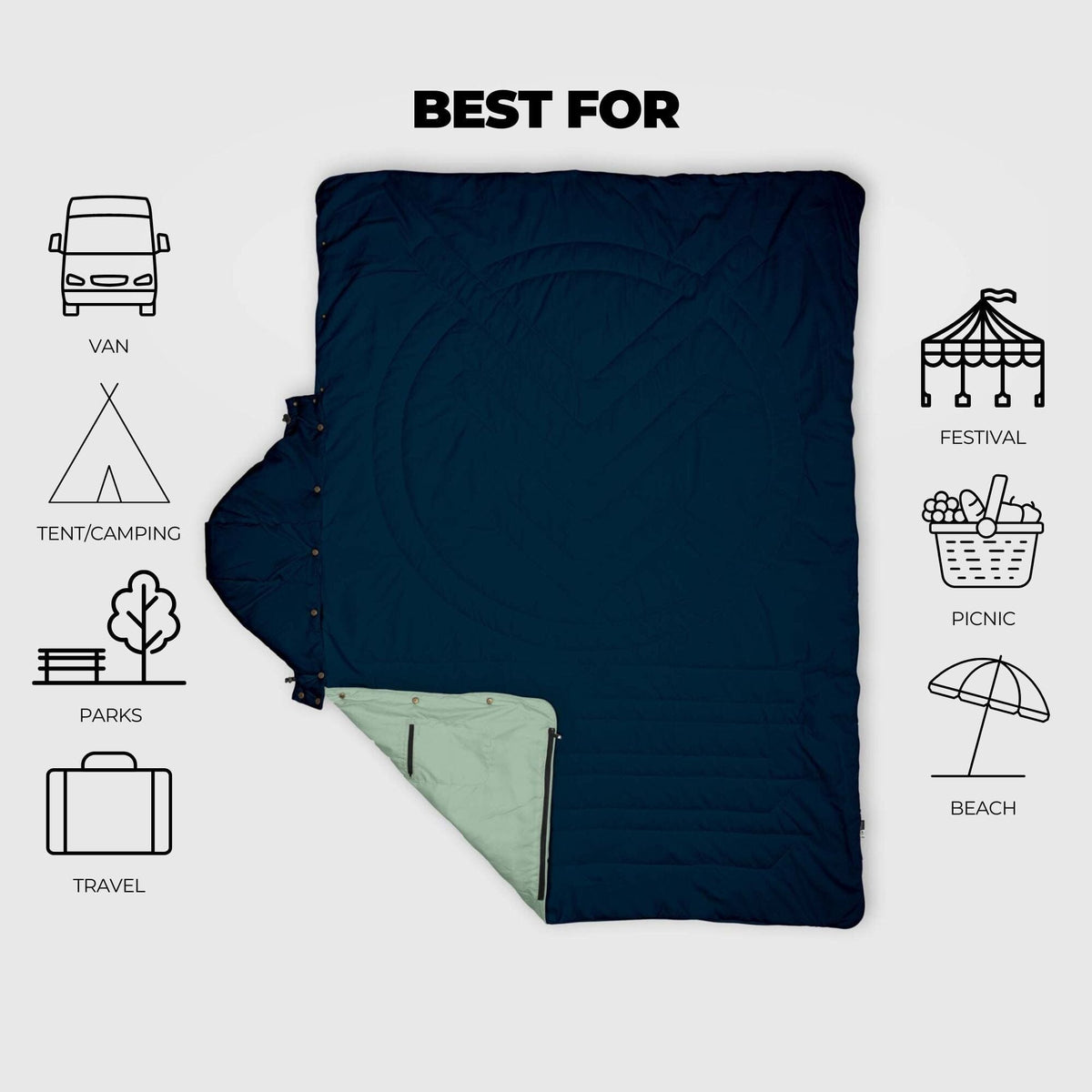 VOITED Recycled Ripstop Travel Blanket - Ocean Navy/Cameo Green Blankets VOITED