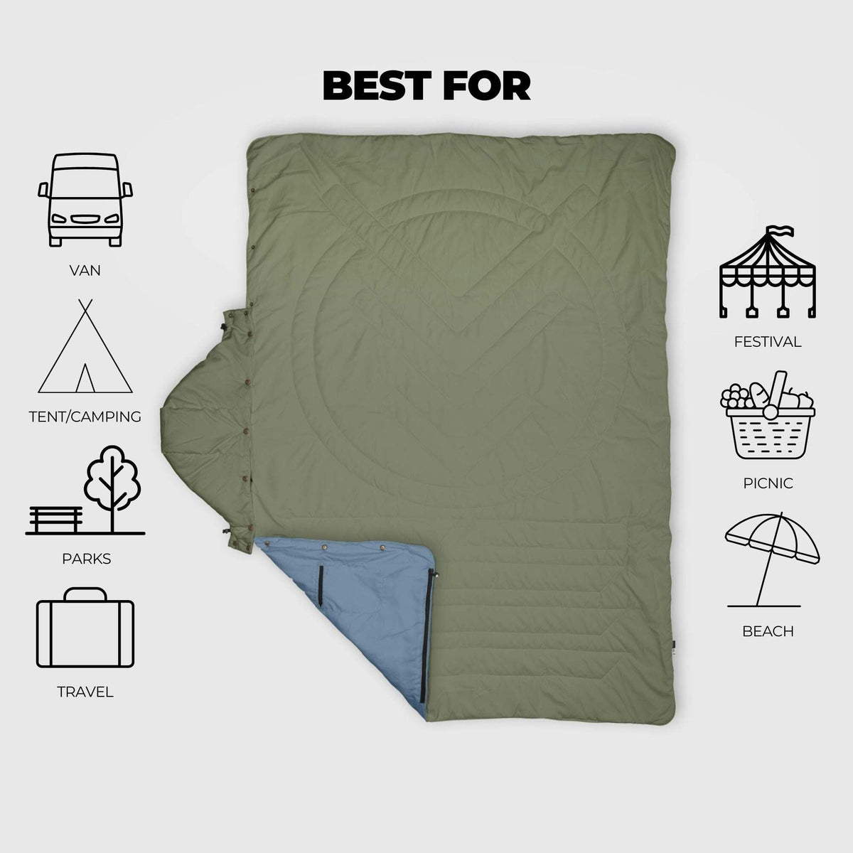 VOITED Recycled Ripstop Travel Blanket - Olive/Mountain Spring Blankets VOITED