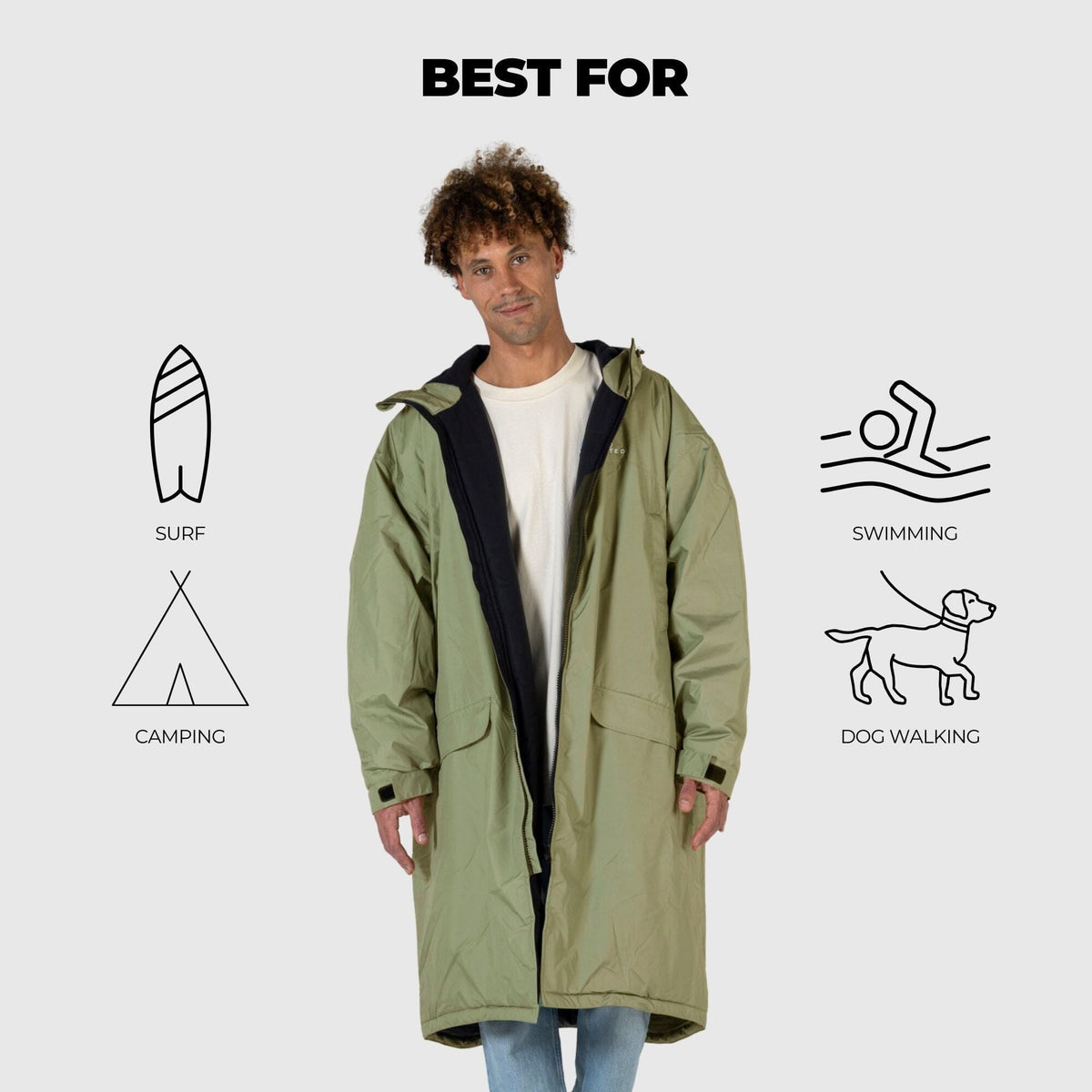 VOITED 3rd Edition Outdoor Changing Robe & Drycoat for Surfing, Camping, Vanlife & Wild Swimming - Olive Changewear VOITED