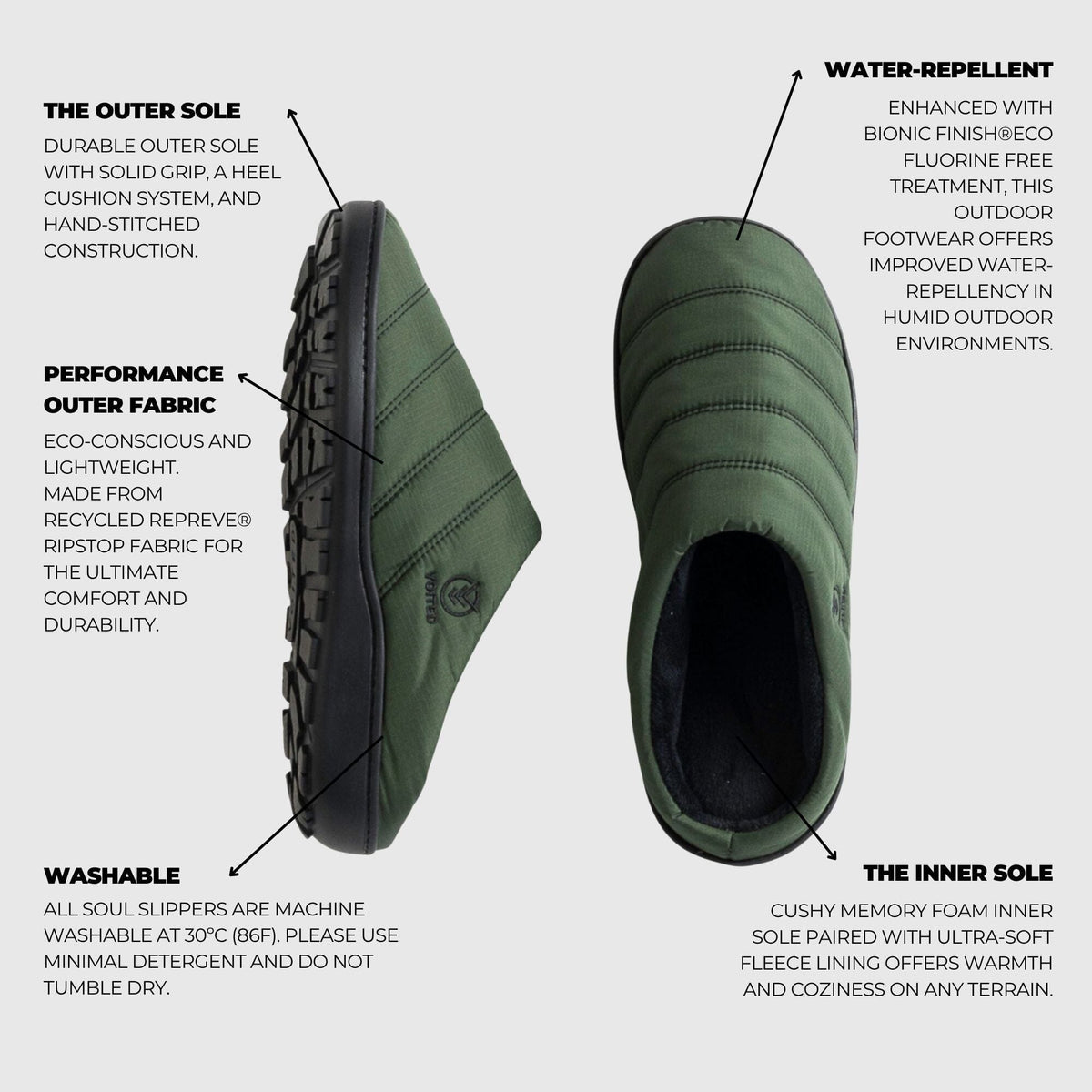 VOITED Soul Slipper - Lightweight, Indoor/Outdoor Camping Slippers - Tree Green Footwear VOITED