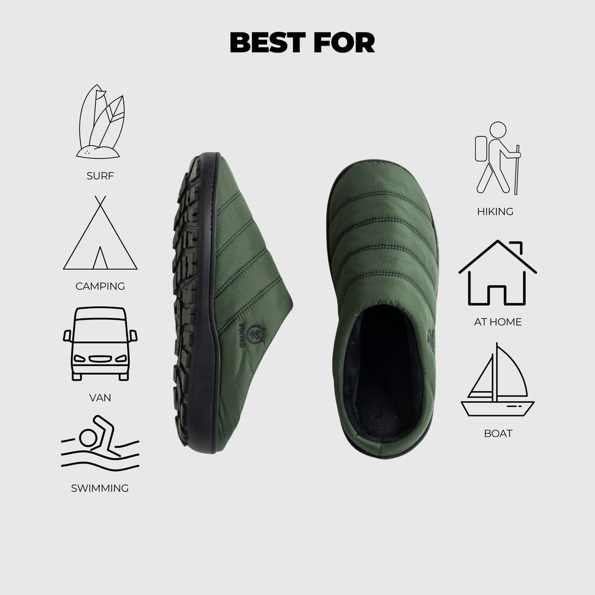 VOITED Soul Slipper - Lightweight, Indoor/Outdoor Camping Slippers - Tree Green Footwear VOITED
