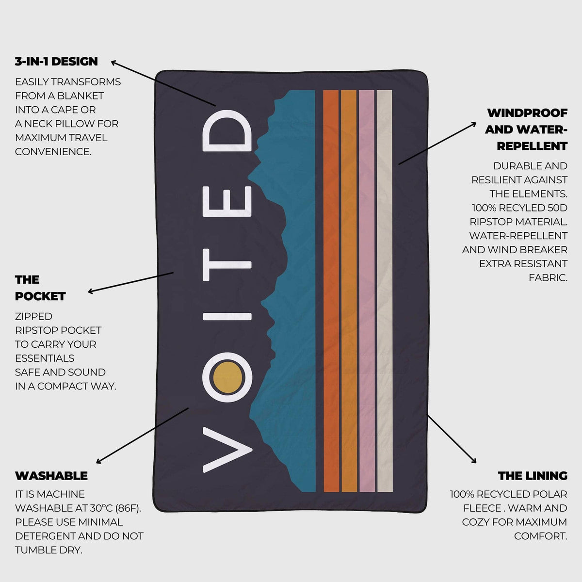 VOITED NeckPack Travel Blanket - Peaks Blankets VOITED