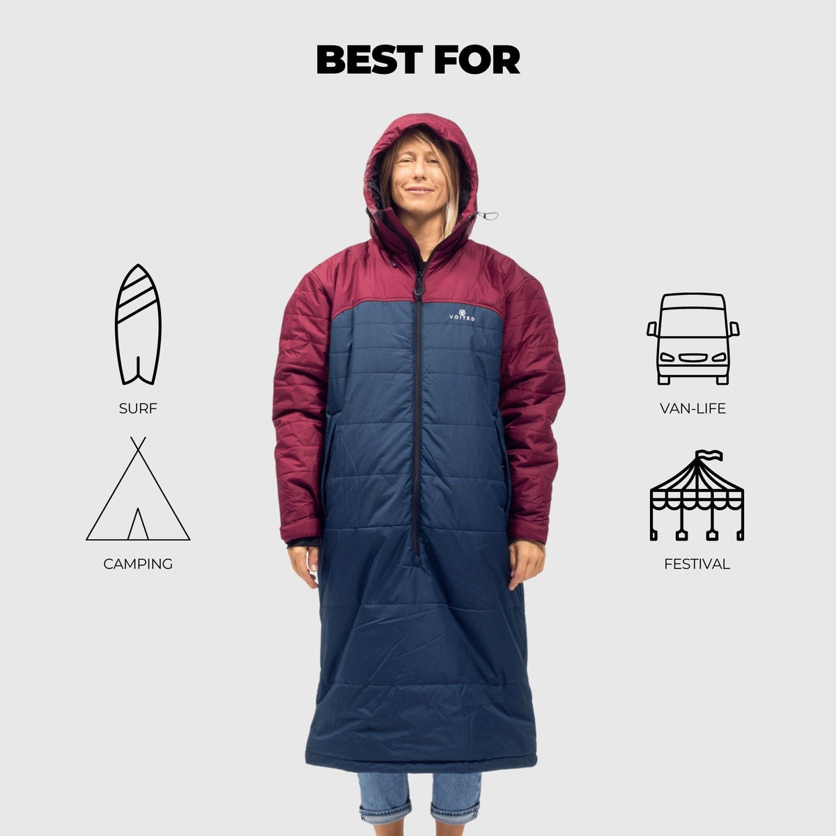 VOITED Premium Slumber Jacket for Camping, Vanlife & Indoor - Cardinal / Navy / Black Blankets VOITED