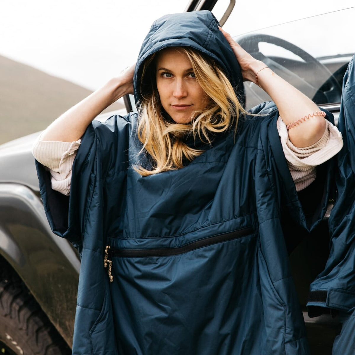 VOITED 2nd Edition Outdoor Poncho for Surfing, Camping, Vanlife & Wild Swimming - Ocean Navy Changewear VOITED