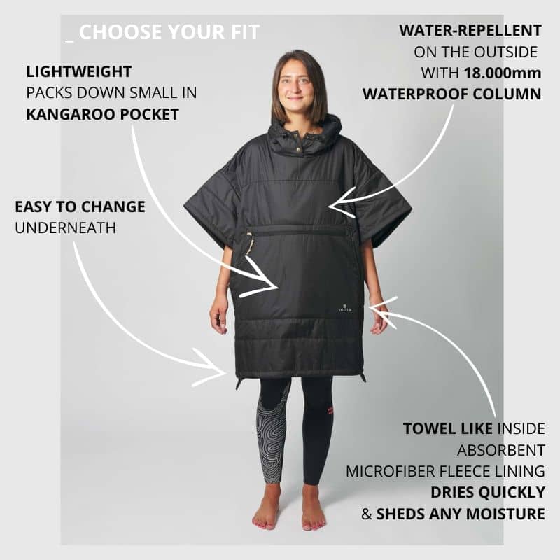 VOITED Surf Inspired Hooded Poncho with a Towel-Like Inside - Marsh Grey /  Graphite