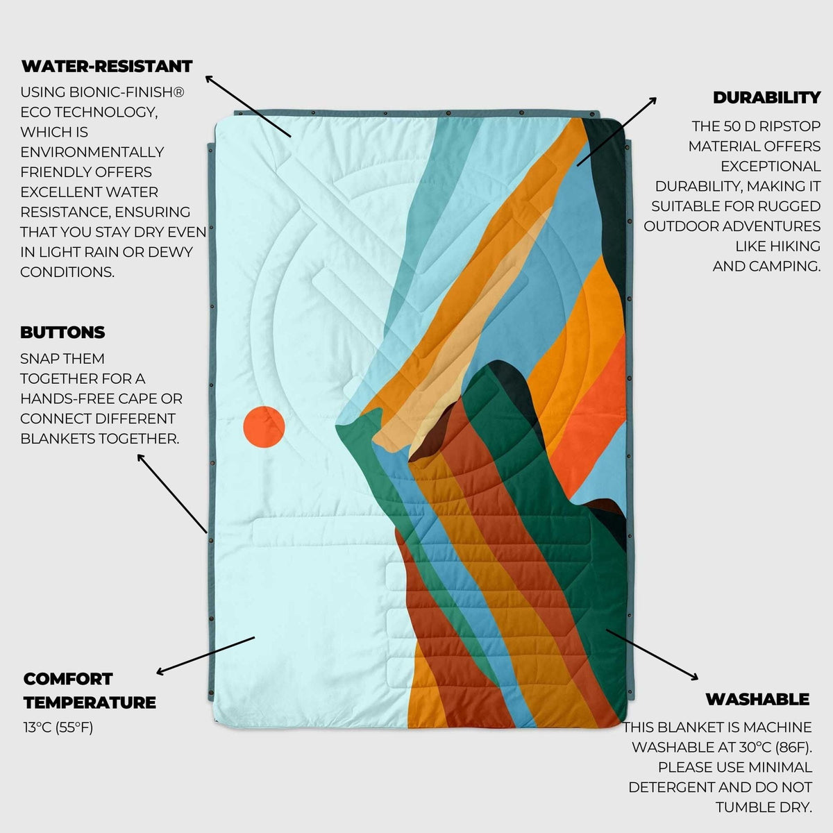 VOITED Recycled Ripstop Outdoor Camping Blanket - Blue Mountain Blankets VOITED 