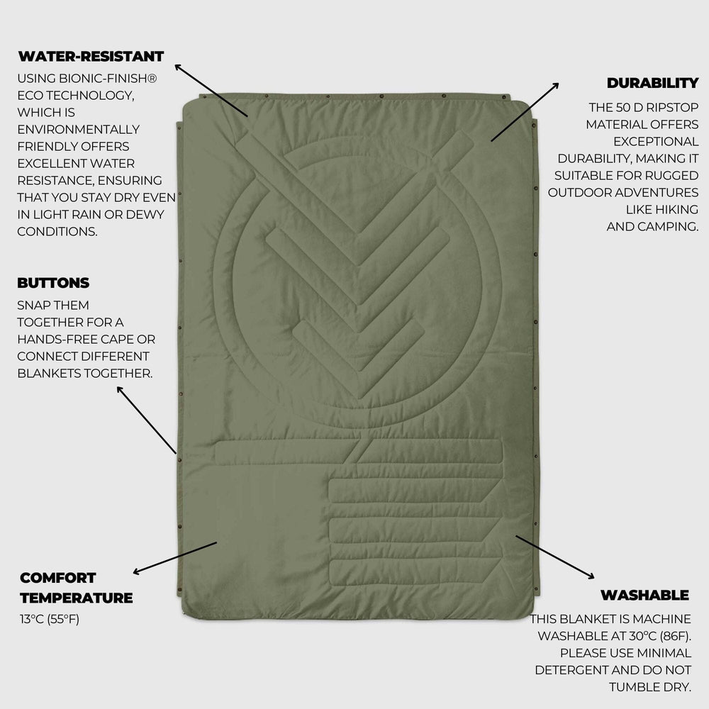 
VOITED Couverture de camping extérieure en Ripstop recyclé - Olive/Mountain Spring
