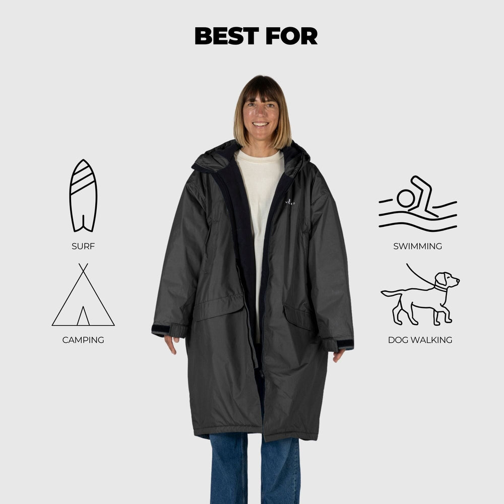 
VOITED 3e Édition Manteau de Changement Extérieur & Drycoat pour le surf, le camping, la vie en van et la nage en eau libre - Noir
