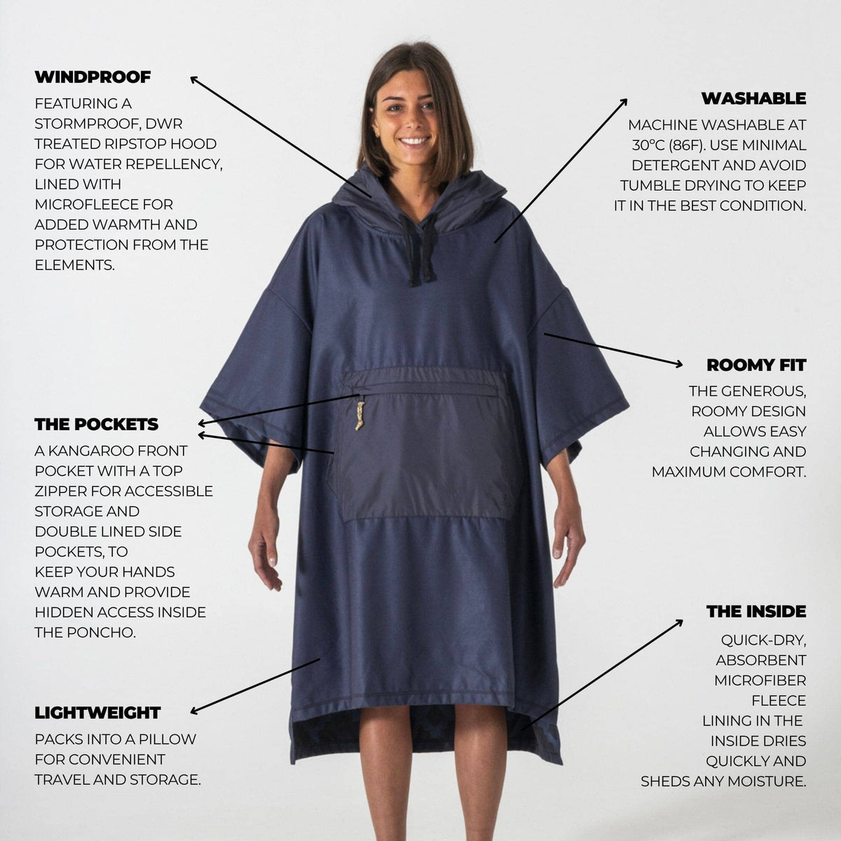 VOITED Micro Fleece Poncho - Ocean Navy/Ethno Changewear VOITED 